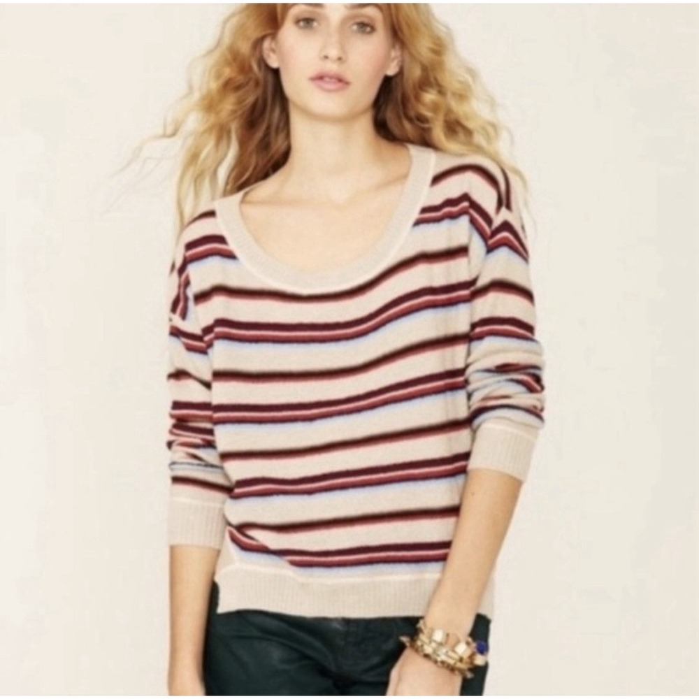 Free People FP Beach Sz S Striped Wool Alpaca Blend Cropped Sweater Retro Boxy